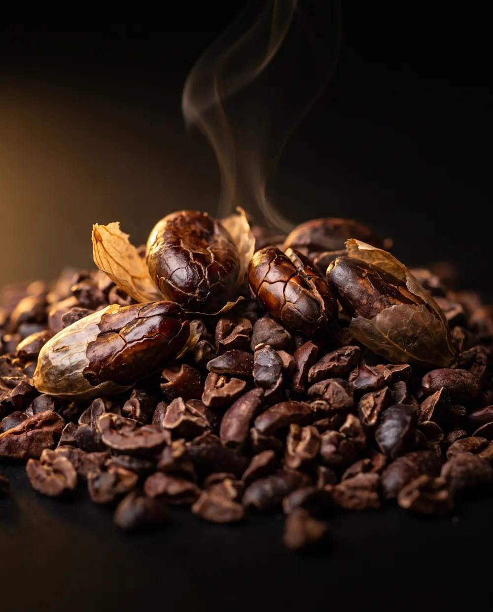 Nibs de cacao recién tostados